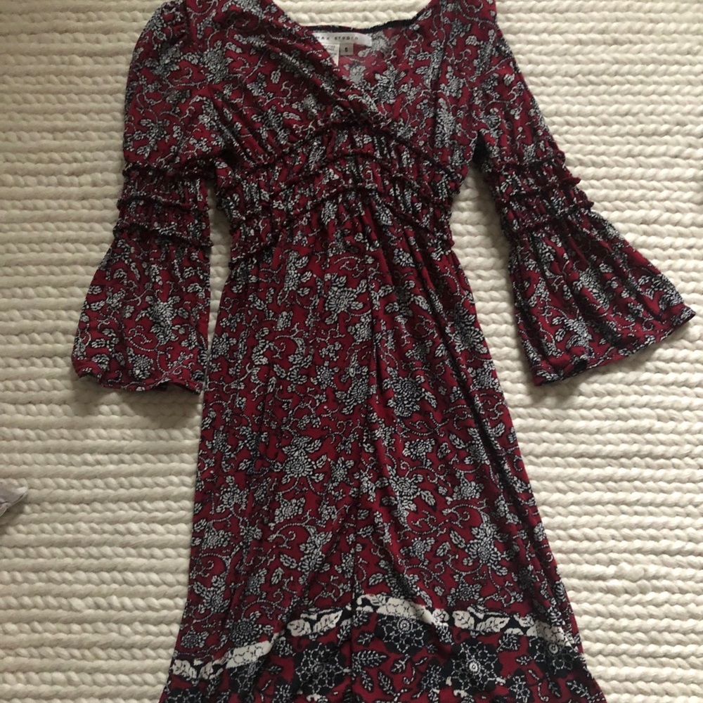 Max Studio Midi Dark Red Floral Dress